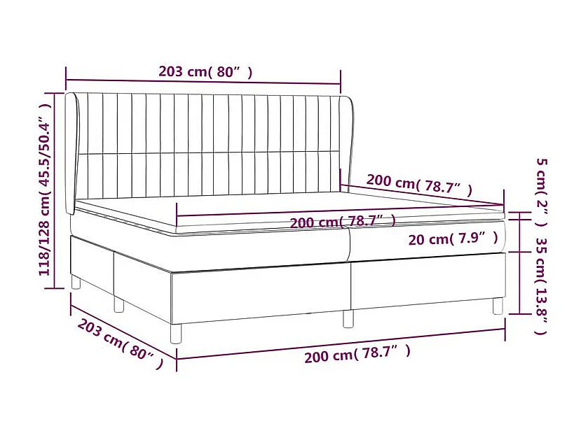 Sommier à lattes de lit avec matelas Gris foncé 200x200 Tissu