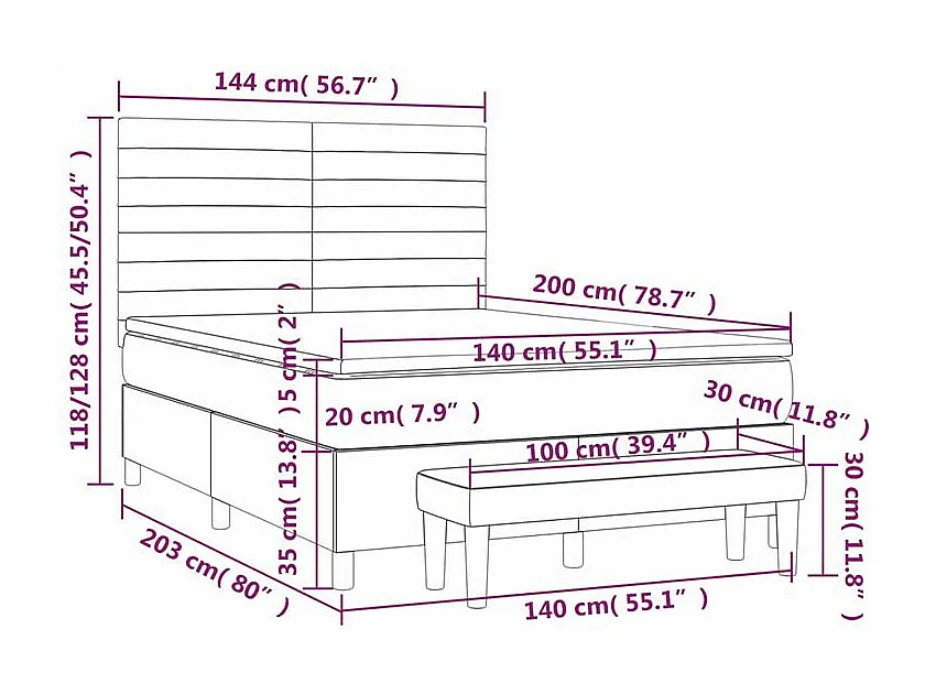Sommier à lattes de lit avec matelas Marron foncé 140x200