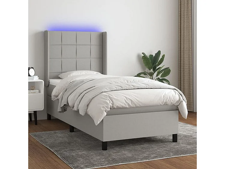 Sommier à lattes de lit matelas LED Gris clair 90x200 Tissu