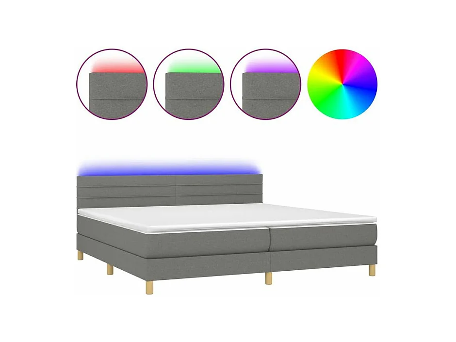 Sommier à lattes de lit et matelas et LED Gris foncé 200x200