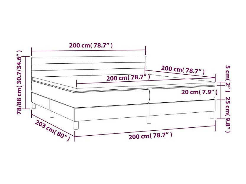 Sommier à lattes de lit et matelas et LED Gris foncé 200x200