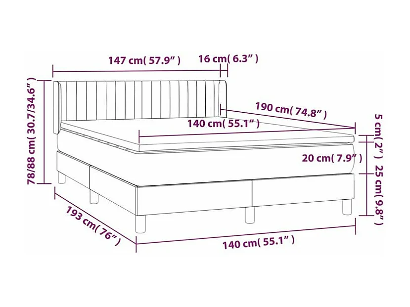 Sommier à lattes de lit avec matelas Gris clair 140x190 Tissu