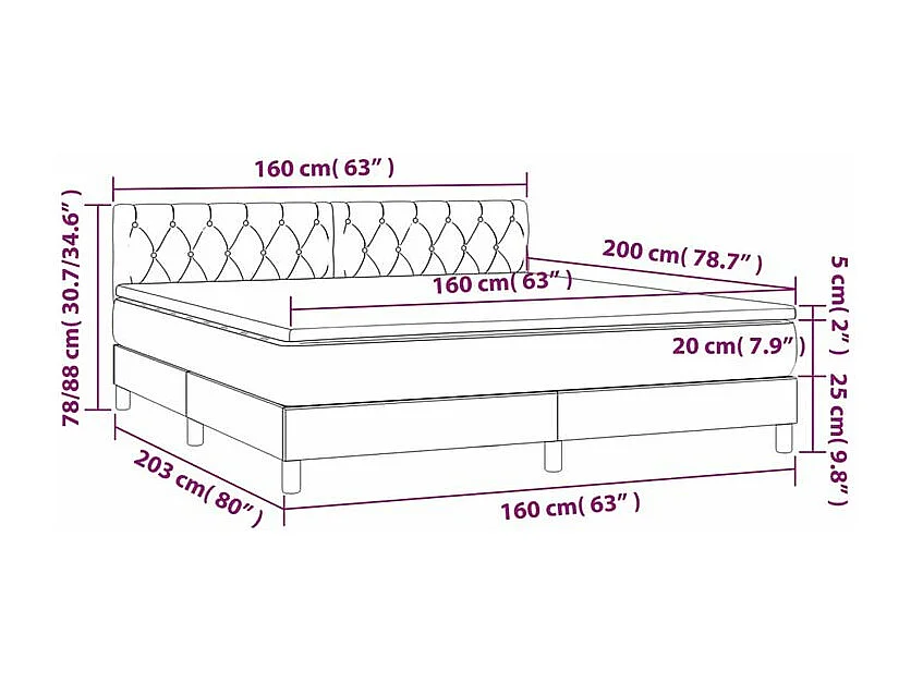 Sommier à lattes de lit et matelas Gris clair 160x200 Velours