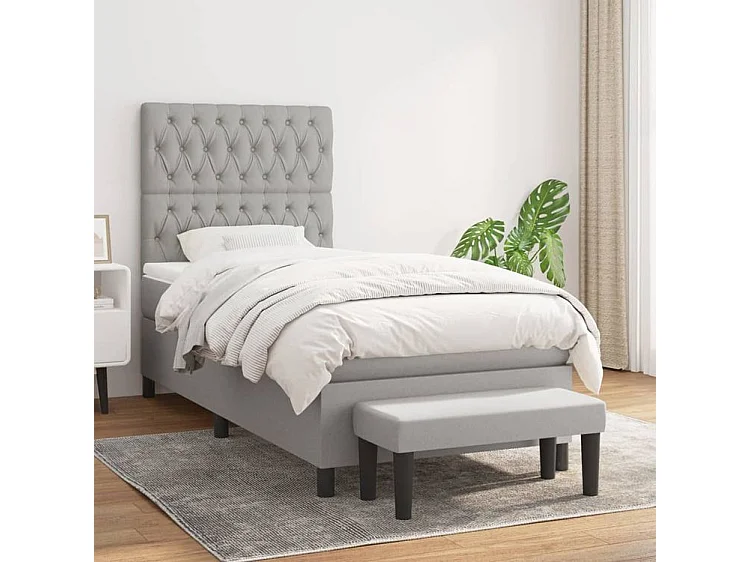 Sommier à lattes de lit avec matelas Gris clair 90x200 Tissu