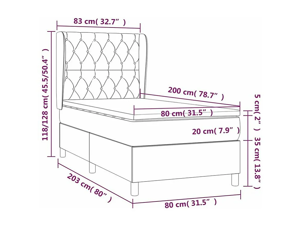 Sommier à lattes de lit et matelas Noir 80x200 Tissu