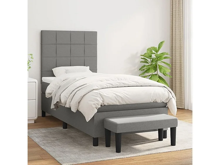 Sommier à lattes de lit avec matelas Gris foncé 90x200 Tissu