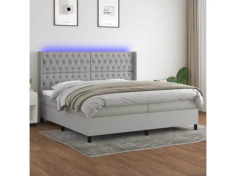 Sommier à lattes de lit matelas LED Gris clair 200x200 Tissu