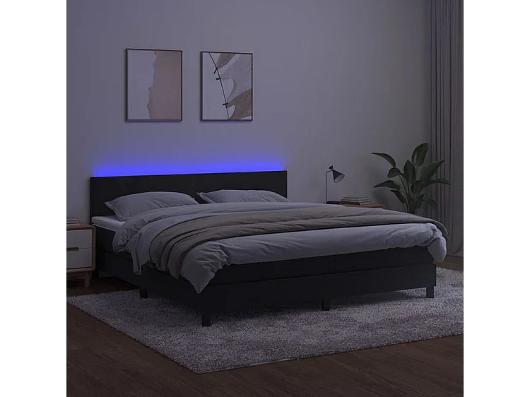 Sommier à lattes de lit avec matelas LED Noir 180x200 Velours