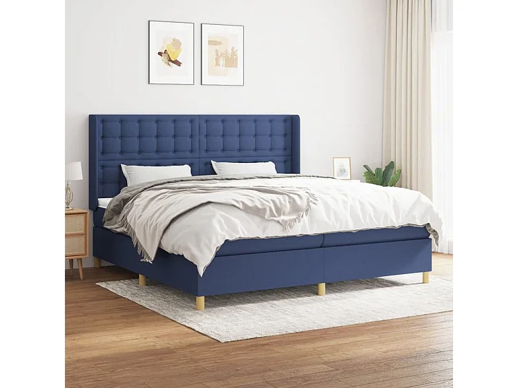 Sommier à lattes de lit avec matelas Bleu 200x200 Tissu