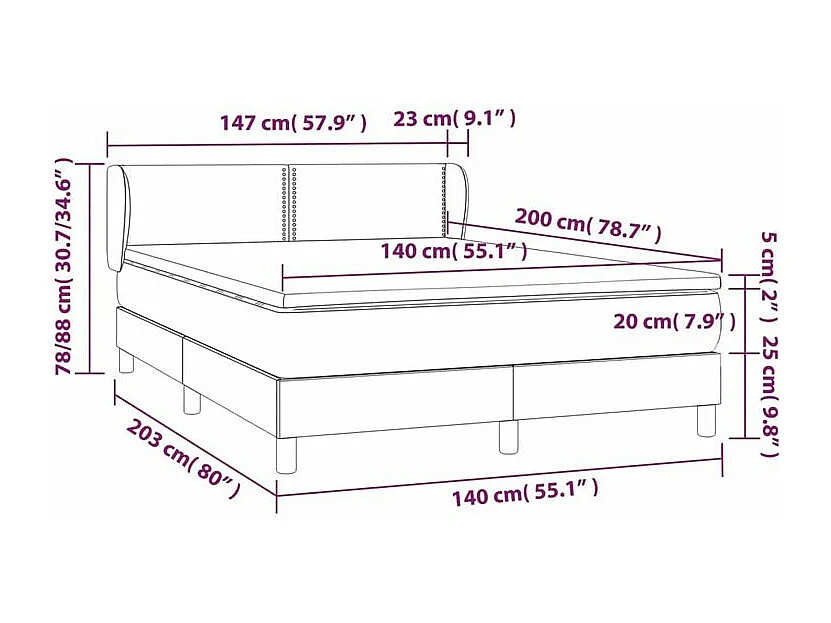 Sommier à lattes de lit avec matelas Gris clair 140x200 Tissu