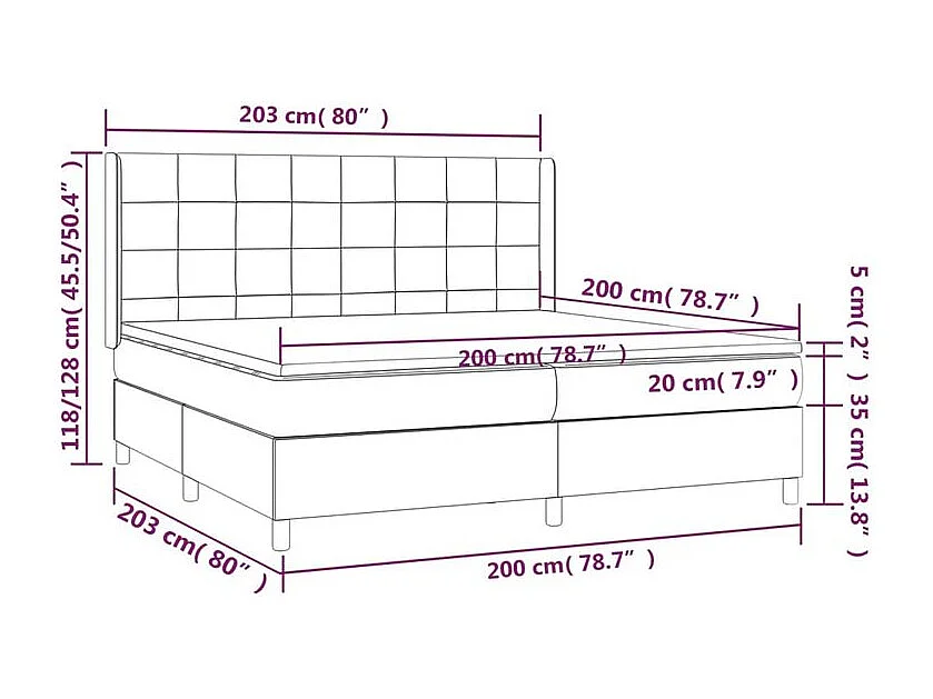 Sommier à lattes de lit avec matelas Gris foncé 200x200 Tissu