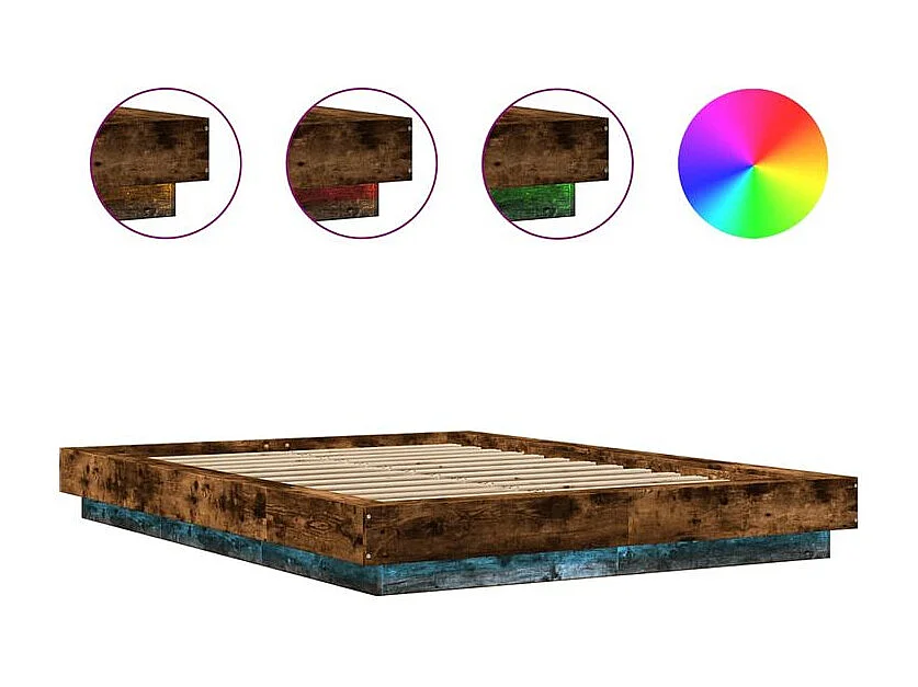 Cadre de lit avec lumières LED chêne fumé 120x200