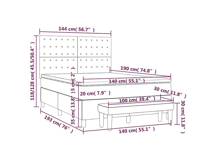 Boxspring met matras stof lichtgrijs 140x190 cm