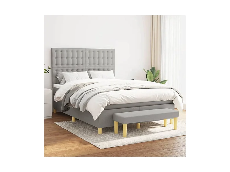 Boxspring met matras stof lichtgrijs 140x190 cm