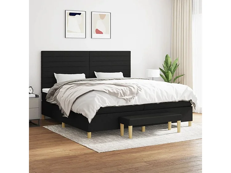 Sommier à lattes de lit avec matelas Noir 200x200 Tissu