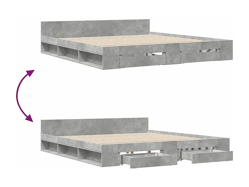 Cadre de lit à tiroirs gris béton 180x200 bois d'ingénierie