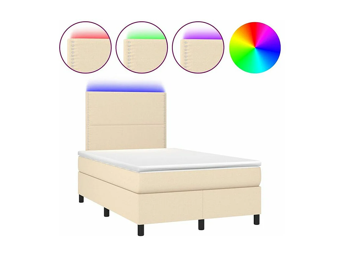 Sommier à lattes de lit et matelas et LED Crème 120x200 Tissu