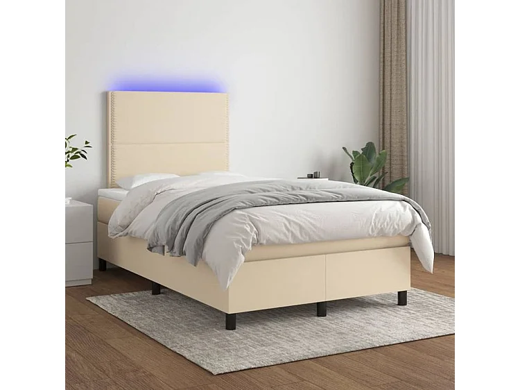 Sommier à lattes de lit et matelas et LED Crème 120x200 Tissu