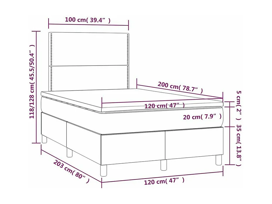 Sommier à lattes de lit et matelas et LED Crème 120x200 Tissu