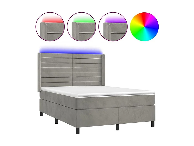 Sommier à lattes de lit matelas et LED Gris clair 140x200
