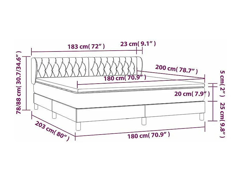 Sommier à lattes de lit avec matelas Noir 180x200 Velours