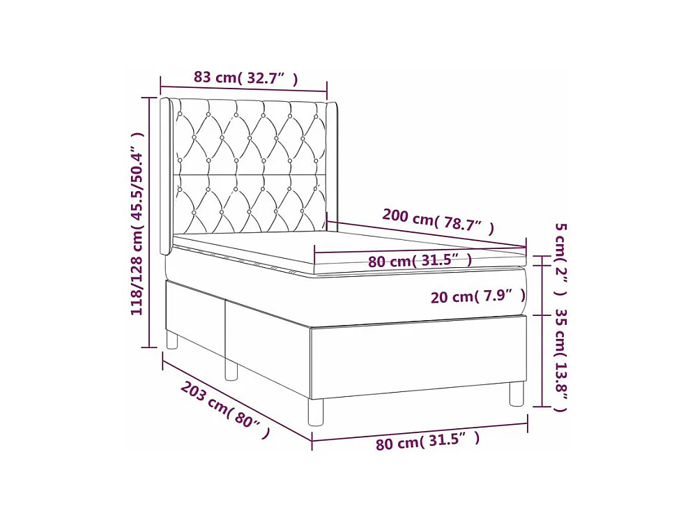 Sommier à lattes de lit et matelas Gris foncé 80x200 Velours