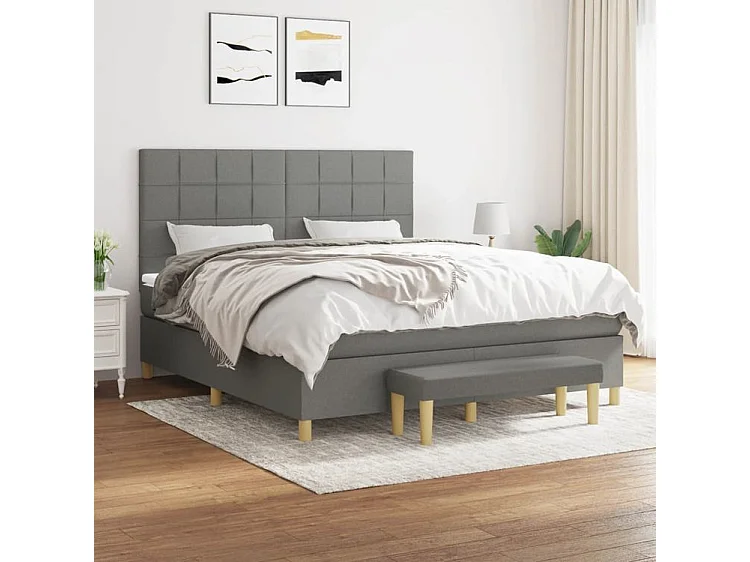 Sommier à lattes de lit avec matelas Gris foncé 160x200 Tissu