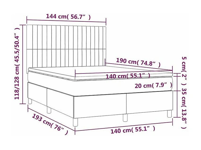 Sommier à lattes de lit avec matelas Gris clair 140x190 Tissu