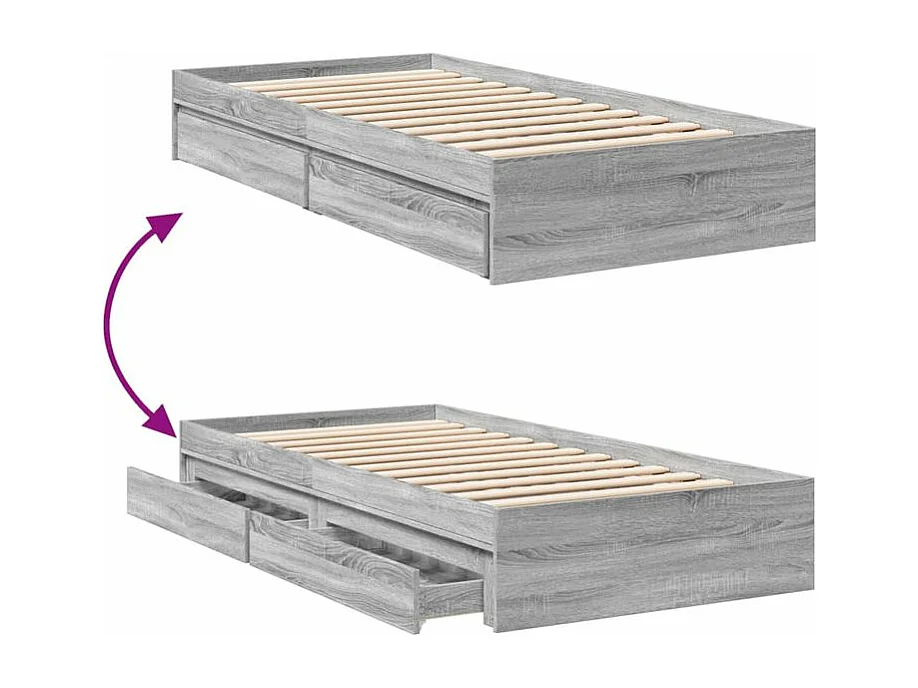 Cadre de lit et tiroirs sonoma gris 90x200 bois d'ingénierie