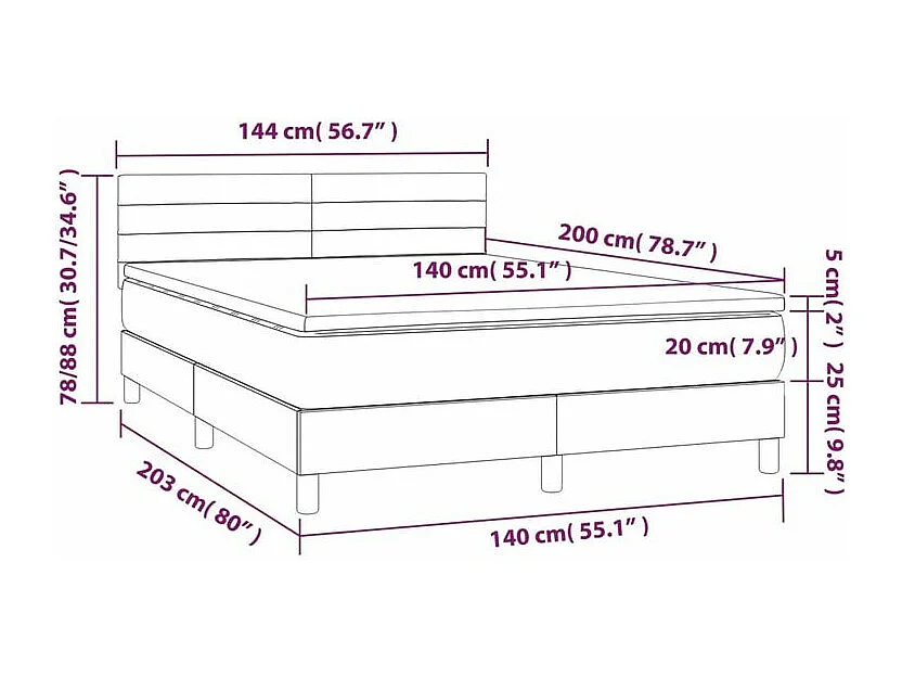 Sommier à lattes de lit avec matelas Gris clair 140x200 Tissu
