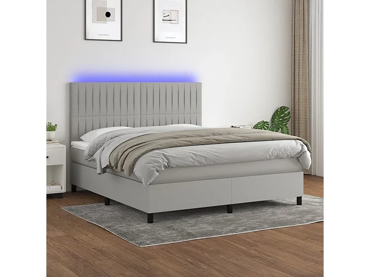 Sommier à lattes de lit et matelas et LED Gris clair 160x200