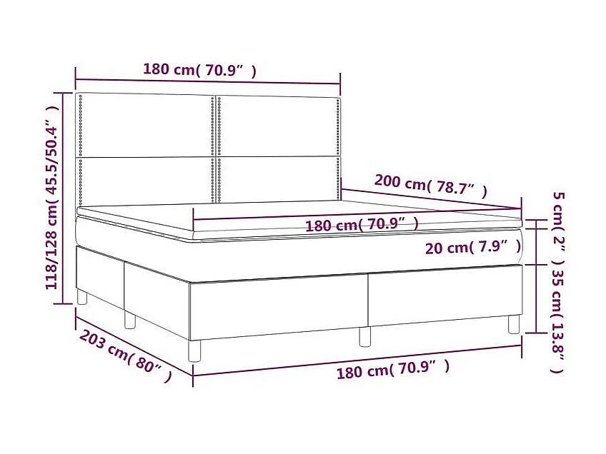 Sommier à lattes de lit avec matelas Noir 180x200 Velours