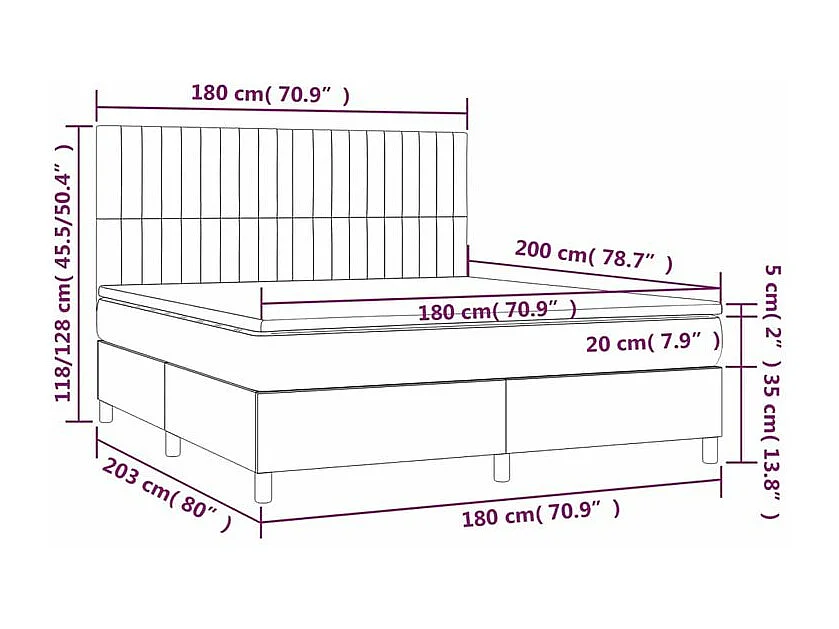 Sommier à lattes de lit et matelas Gris clair 180x200 Velours