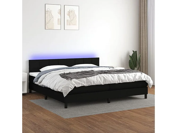 Sommier à lattes de lit et matelas et LED Noir 200x200 Tissu