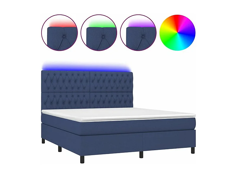Sommier à lattes de lit et matelas et LED Bleu 160x200 Tissu