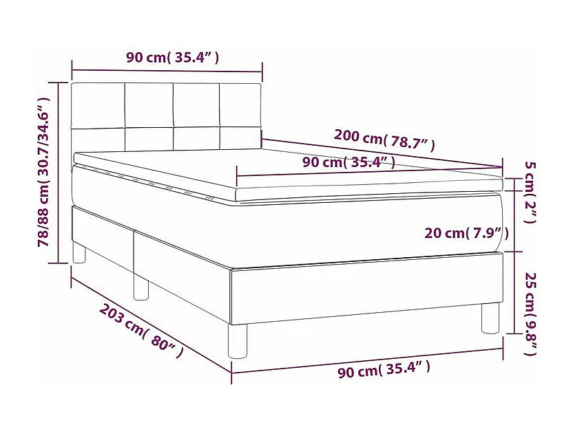 Sommier à lattes de lit et matelas et LED Gris clair 90x200