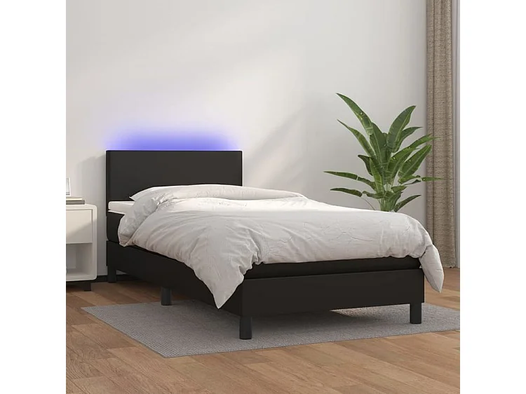 Sommier à lattes de lit avec matelas et LED Noir 90x200