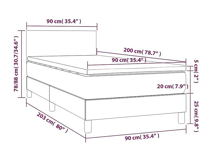 Sommier à lattes de lit avec matelas et LED Noir 90x200