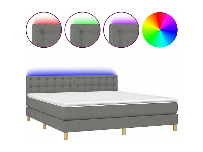 Sommier à lattes de lit et matelas et LED Gris foncé 160x200
