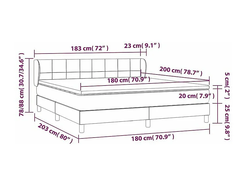 Sommier à lattes de lit avec matelas Noir 180x200 Velours