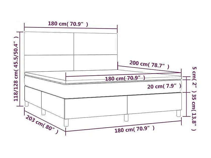 Sommier à lattes de lit avec matelas LED Gris foncé 180x200