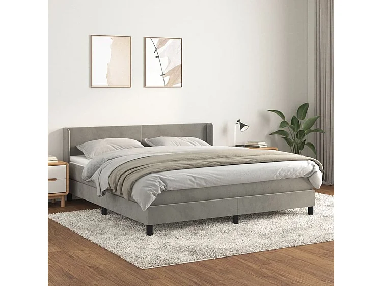 Sommier à lattes de lit et matelas Gris clair 160x200 Velours