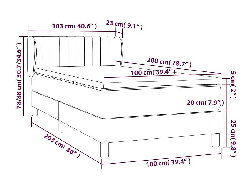 Sommier à lattes de lit avec matelas Crème 100x200 Tissu