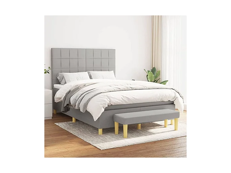 Sommier à lattes de lit avec matelas Gris clair 140x190 Tissu