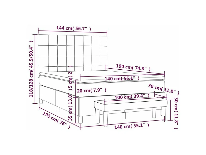 Sommier à lattes de lit avec matelas Gris clair 140x190 Tissu