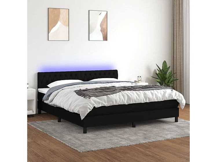 Sommier à lattes de lit avec matelas LED Noir 160x200 Tissu