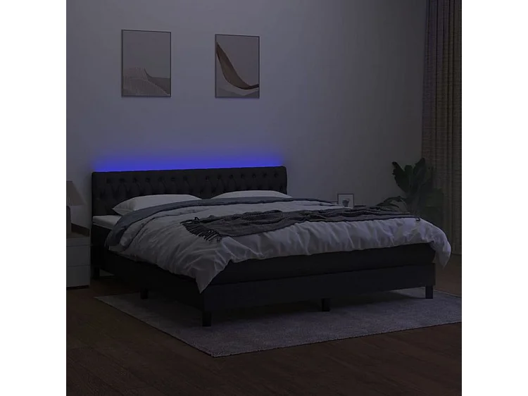 Sommier à lattes de lit avec matelas LED Noir 160x200 Tissu