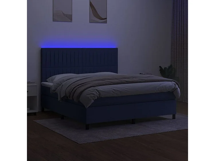 Sommier à lattes de lit et matelas et LED Bleu 160x200 Tissu