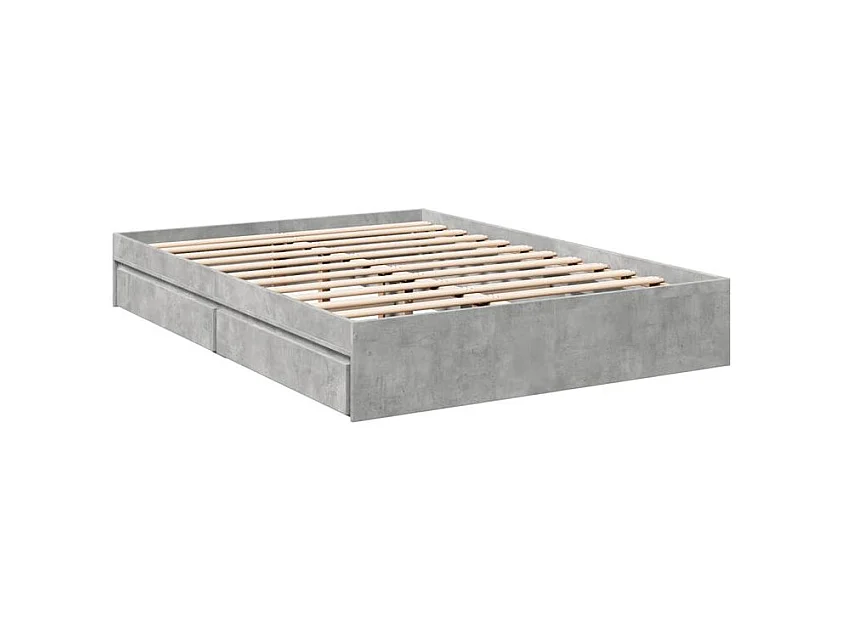 Cadre de lit et tiroirs gris béton 140x190 bois d'ingénierie