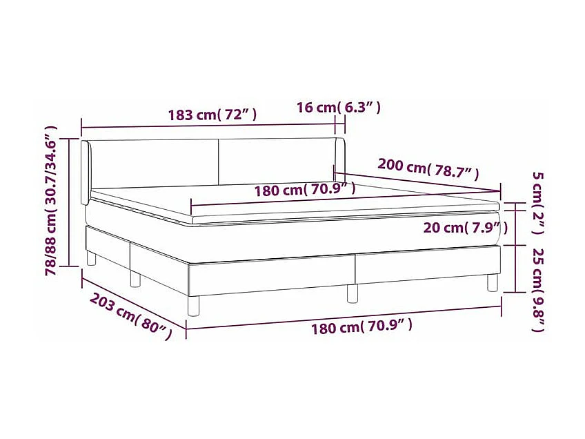 Sommier à lattes de lit et matelas Gris clair 180x200 Velours